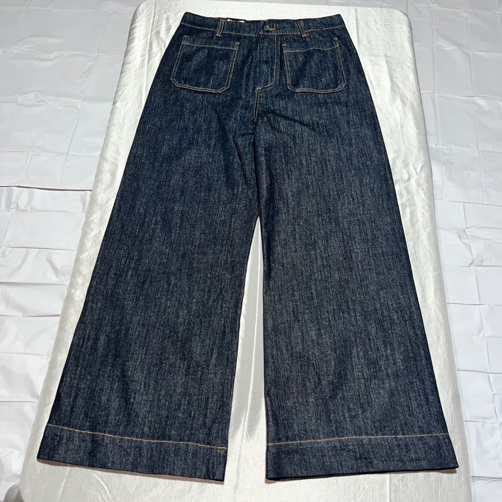 Vigoss‎ Trouser Wide Leg Jeans Dark Wash Indigo Patch Pockets 12 VC-P03172A